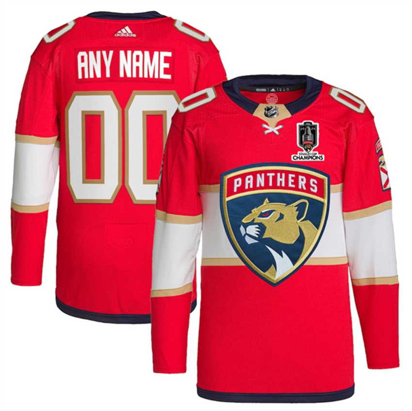 Men's Red Florida Panthers Active Player Custom Home 2024 Stanley Cup Champions Stitched Jersey
